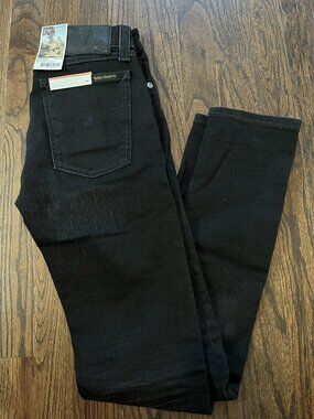 NWT Nudie Skinny Lin Black Organic Cotton Jeans Black Raven Size 26x30 $185